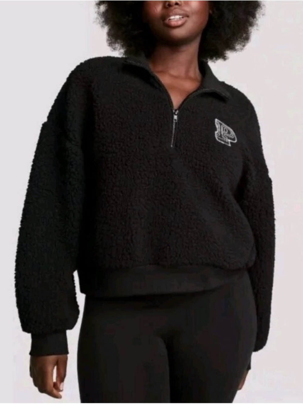 PINK Victoria's Secret Black Sherpa Quarter-Zip Jacket